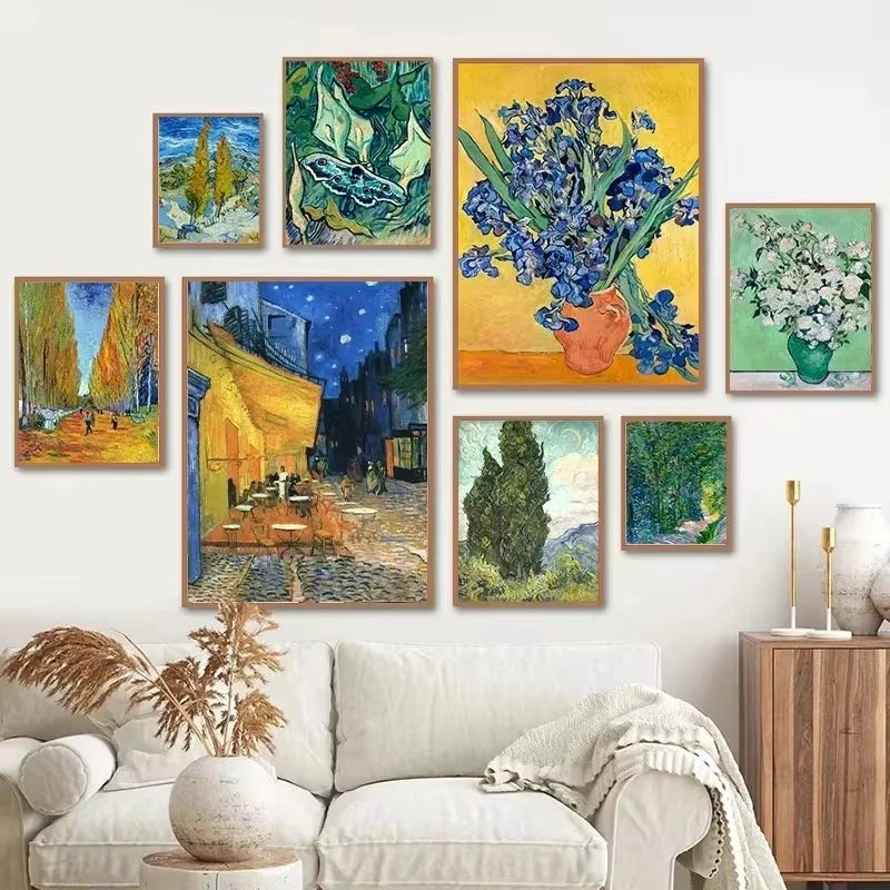 Vincent Van Gogh Classic Collection Art Poster Canvas Painting Terrace At Night Irises Wall Picture Print Living Room Home Decor Peaceful Pleasures Health and Wellness