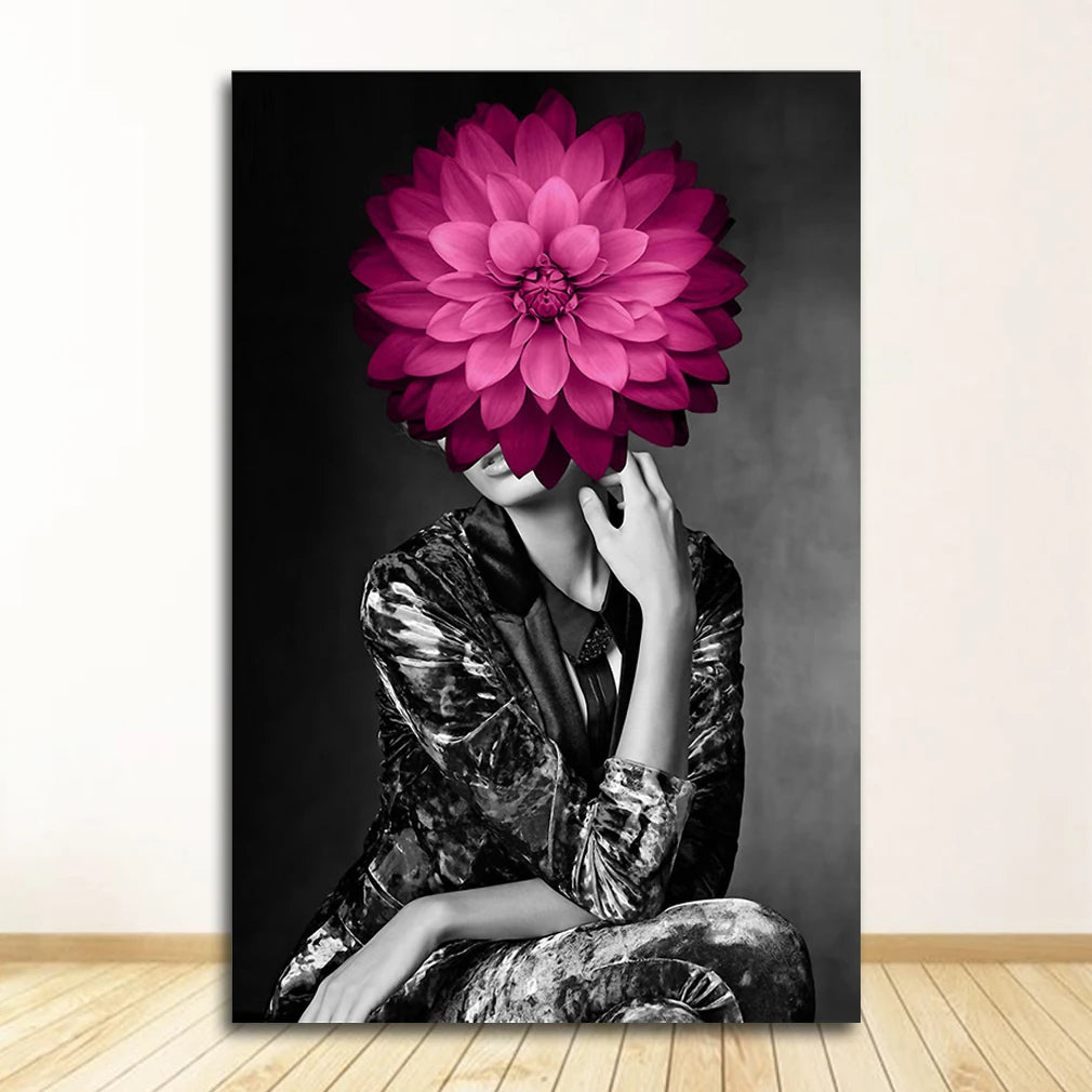 Nordic Floral Woman Canvas Wall Art | Scandinavian Abstract Print