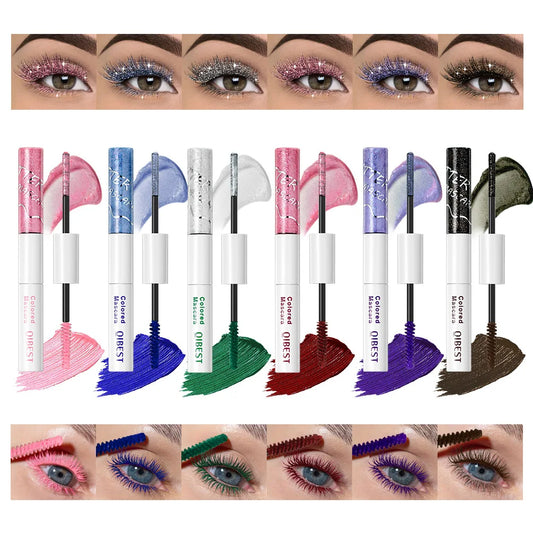 QiBest 2-in-1 Glitter & Colored Mascara | Waterproof, 6 Colors Colored Glitter Mascara Oasis Select