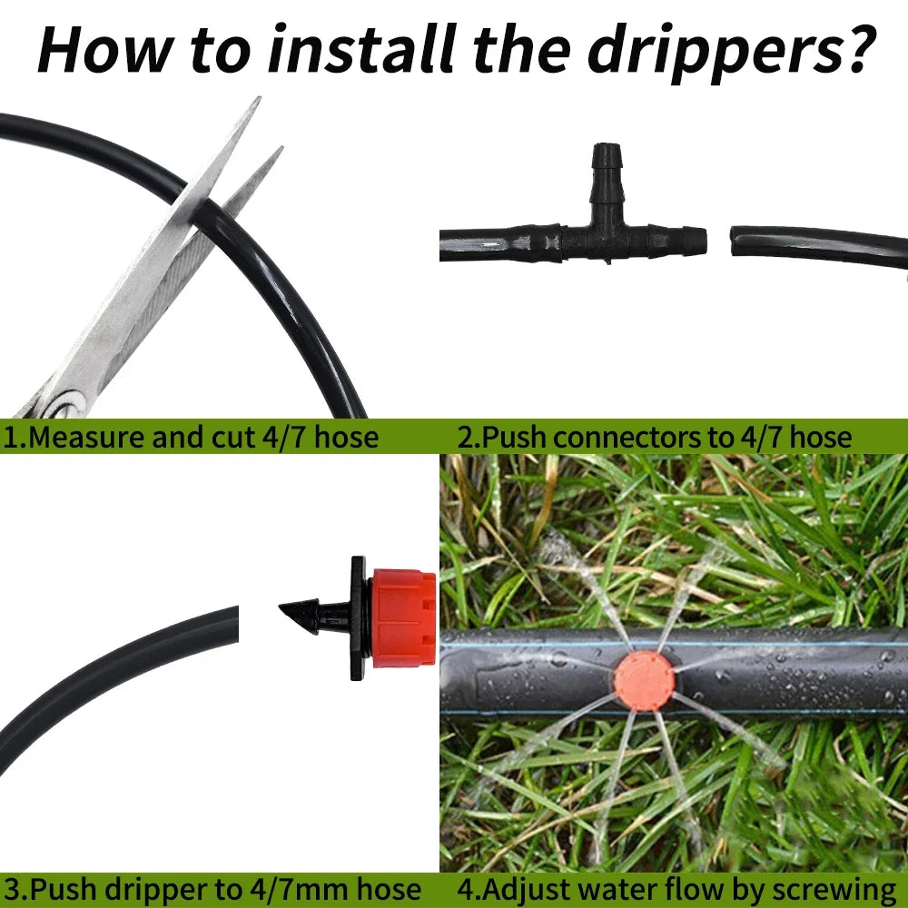 15M-25M Micro Drip Watering Kit Garden DIY Automatic Irrigation System & Adjustable Dripper 4/7'' Hose for Greenhouse Peaceful Pleasures Health and Wellness