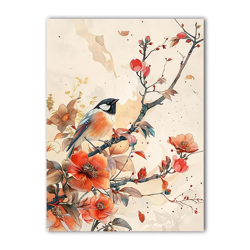Nordic Bird & Flowers Canvas Wall Art | Chinese Style Print Canvas Wall Art Print Peaceful Pleasures Health and Wellness 01 20x25cm No Frame China Mainland