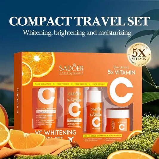 5X Vitamin C Travel Kit, 4-Piece Brightening & Hydrating Skincare Set, Antioxidant Glow Boost for Dull Skin, Winter Vacation Ess Peaceful Pleasures Health and Wellness Travel 4-piece set