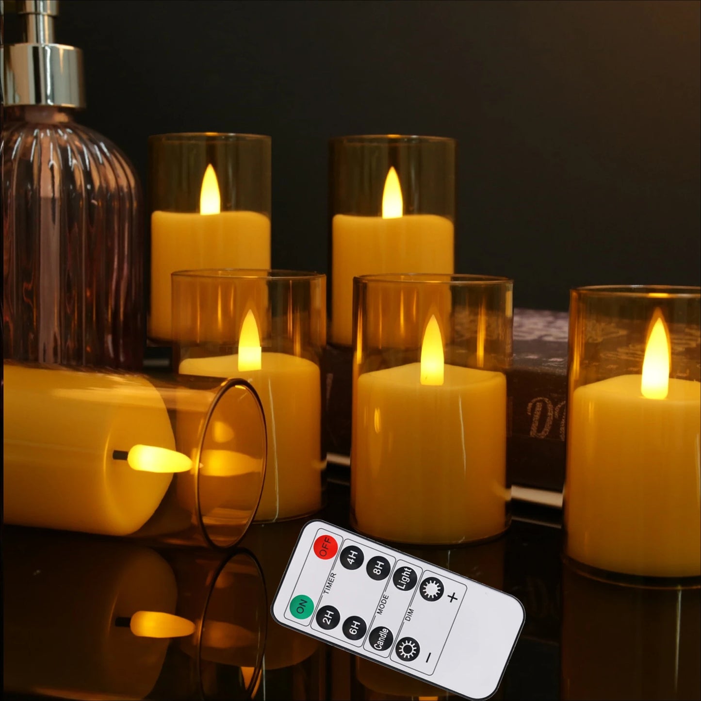 Flameless LED Electronic Candle with Remote Control LED Lighting with Flickering Flame Tea Lights Wedding Party Home Decor Peaceful Pleasures Health and Wellness 6Pcs Gold