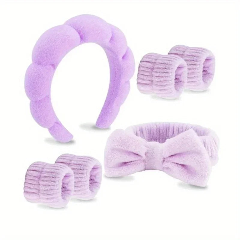 4-Piece Bow Headband & Wristband Set – Spa & Makeup Hair Accessories for Women Peaceful Pleasures Health and Wellness