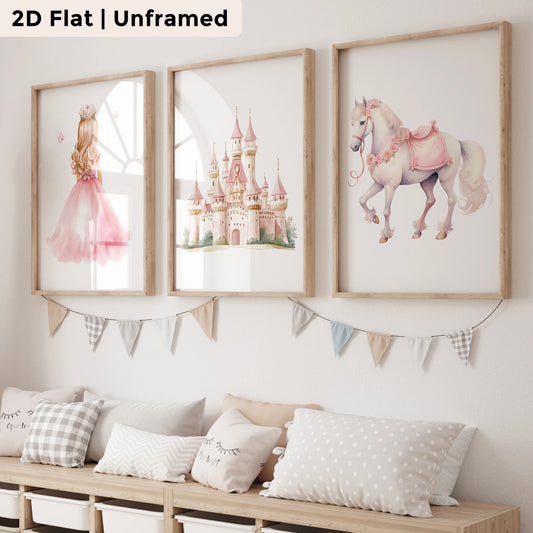 3-Piece Princess Castle Canvas Wall Art | Kids Bedroom Decor Canvas Wall Art Set Peaceful Pleasures Health and Wellness GP167-3pcs 60x80cm Unframed