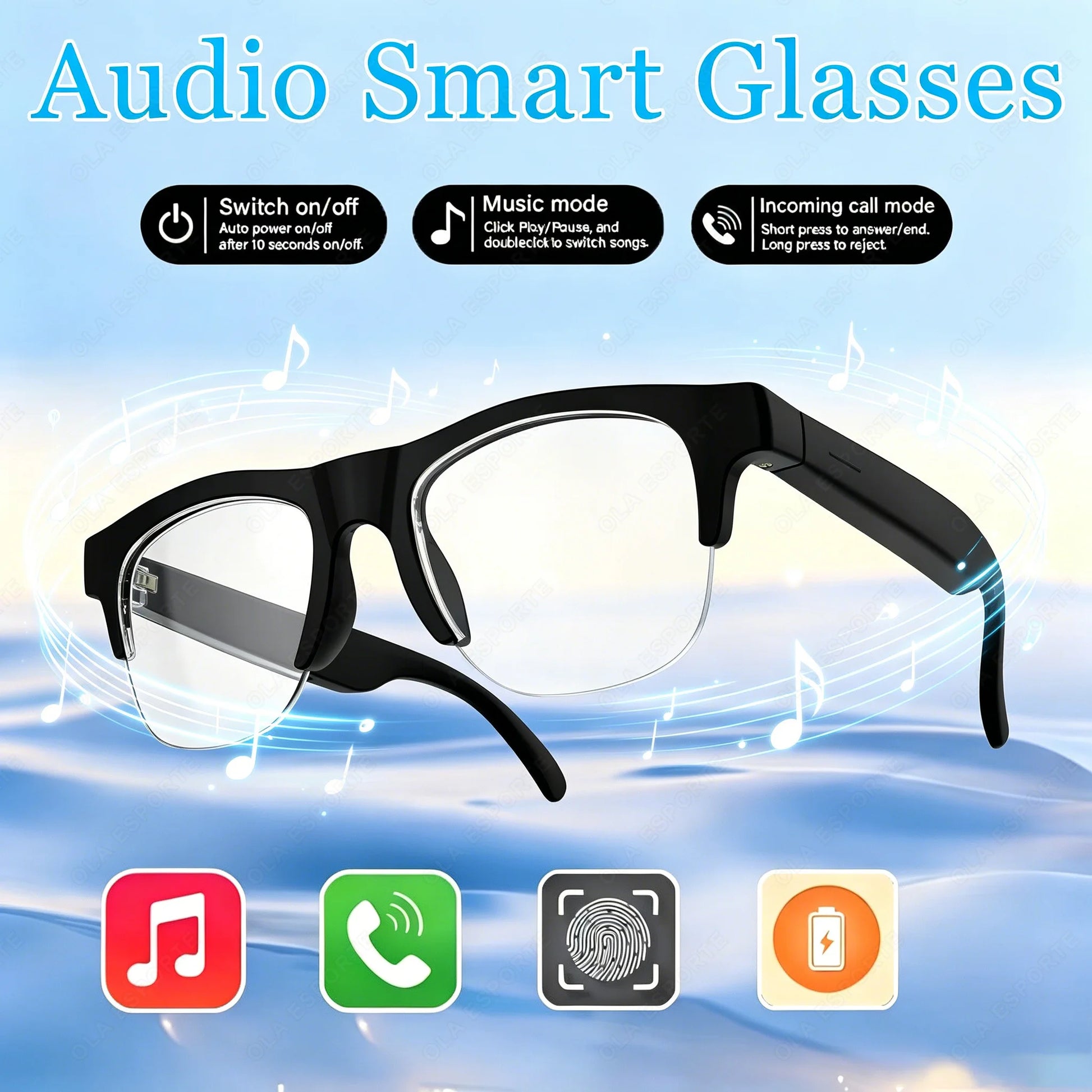Smart Bluetooth Glasses Touch Control Hands-Free Calls Music Remote Camera Voice Assistant for Travel Sports Sunglasses 2026 Peaceful Pleasures Health and Wellness Bk-Wh