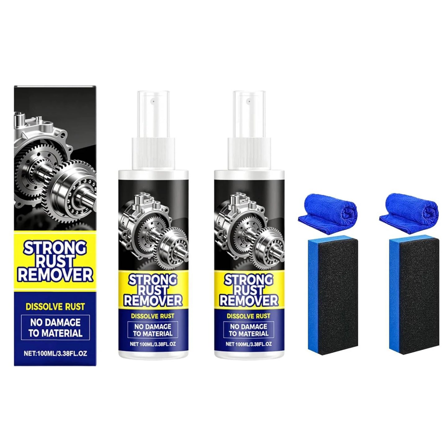 Rust Remover Spray for Metal with Sponge and Towel Heavy Duty Metal Cleaner for Car Wheels & Multi-Surfaces 100ml Peaceful Pleasures Health and Wellness