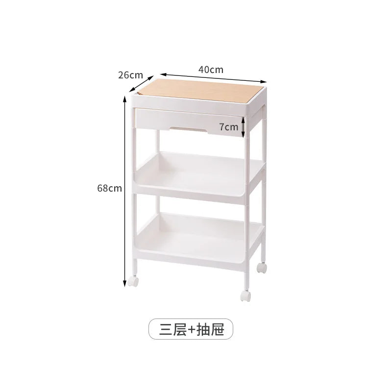Versatile Kitchen Multi-Layer Storage Rack Wooden Top for Bathroom/Bedroom Gaps Ideal for Snacks Essentials Space-Saving Design Peaceful Pleasures Health and Wellness 3 Layer with drawer