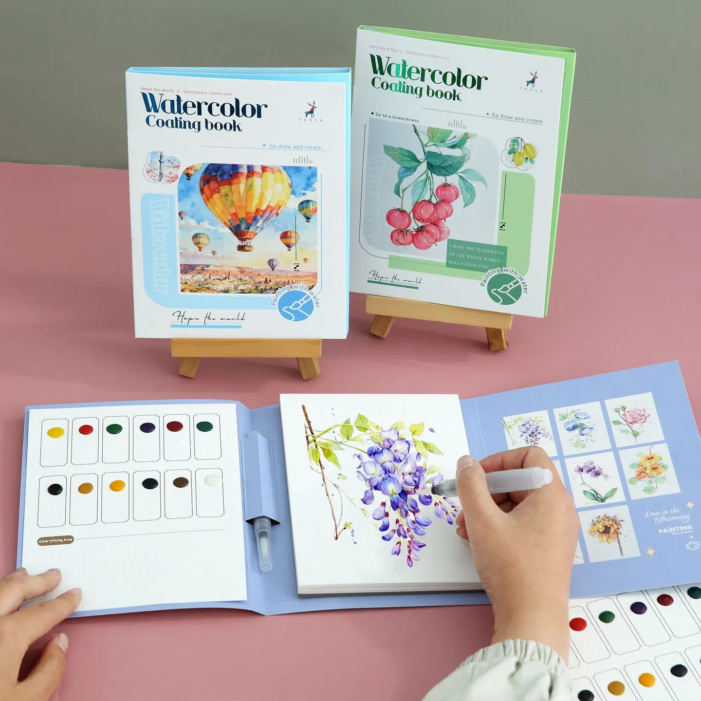 Bview Art Watercolor Coloring Book Adults Tri-fold Design Built-in