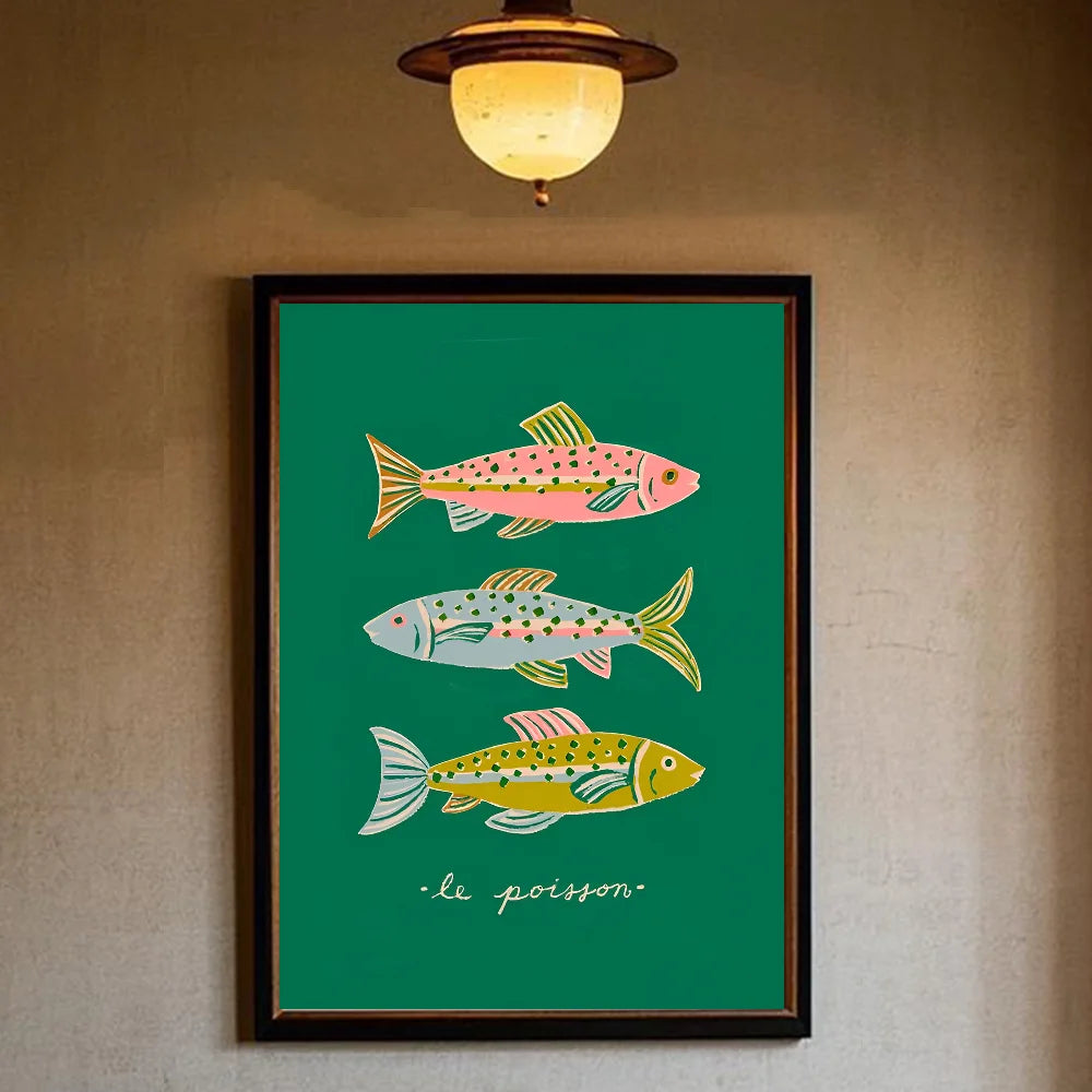 Colorful Sardines & Lobsters Canvas Wall Art | Ocean Fish Print