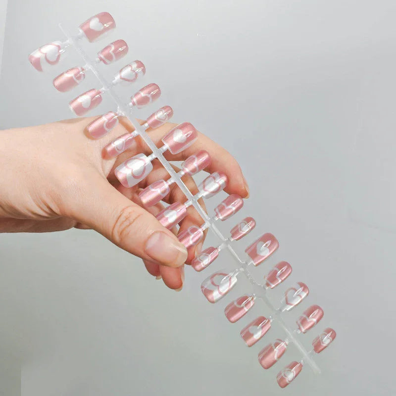 Handmade Heart Press On Nails for Women, Short Full Cover Nail Tips, Wearable Fake Nails, Manicure Decoration, 30Pcs Peaceful Pleasures Health and Wellness