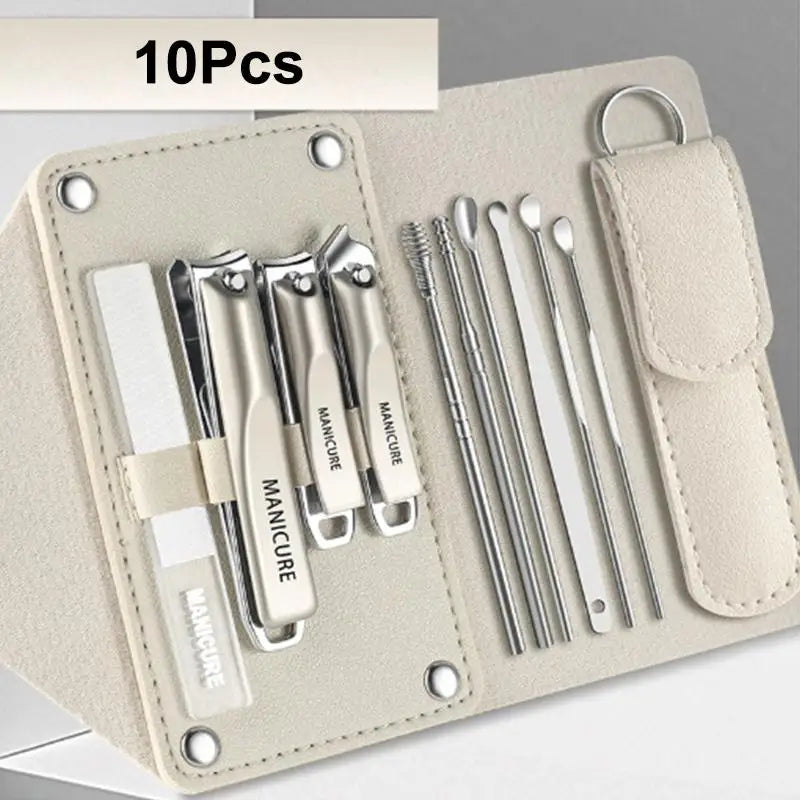 5/10Pcs Professional Nail Clippers Set With Rotating Leather Bag Manicure Pedicure Trimmer Kit Nail Care Tools Peaceful Pleasures Health and Wellness 10pcs