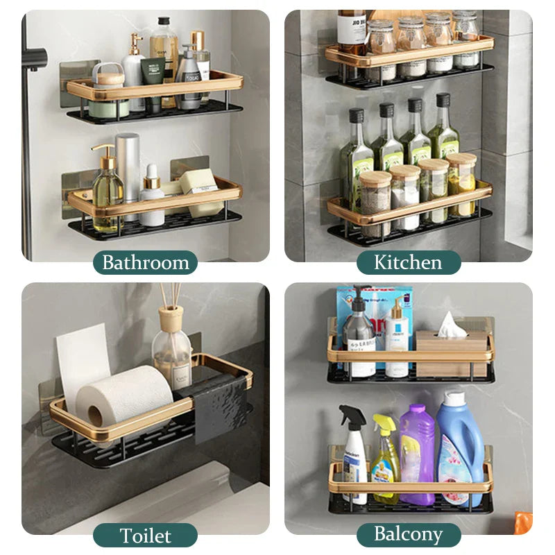 Drill-Free Aluminum Corner Shower Shelf | 1–3 Piece Set
