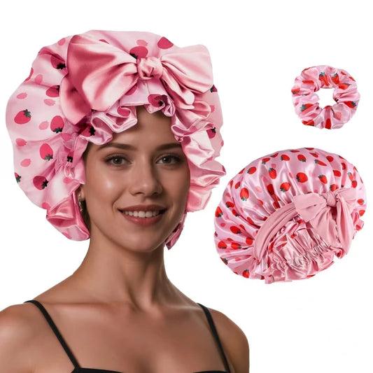 Satin Silk Sleep Bonnet for Curly Hair | Adjustable Head Wrap Satin Sleep Bonnet Peaceful Pleasures Health and Wellness strayberry