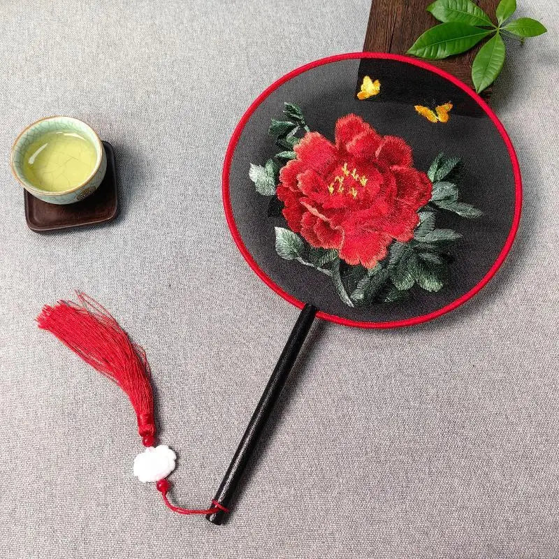Su Embroidery Silk Round Hand Fan – Wooden Handle & Tassel