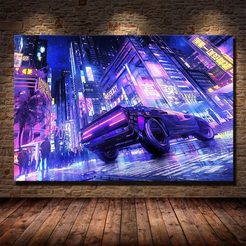 Canvas Art Painting Future Sci-Fi Punk Style Artwork Night City Street Scenery Poster Technology Wall Picture Home Decoration Peaceful Pleasures Health and Wellness 05 20x30cm Unframed