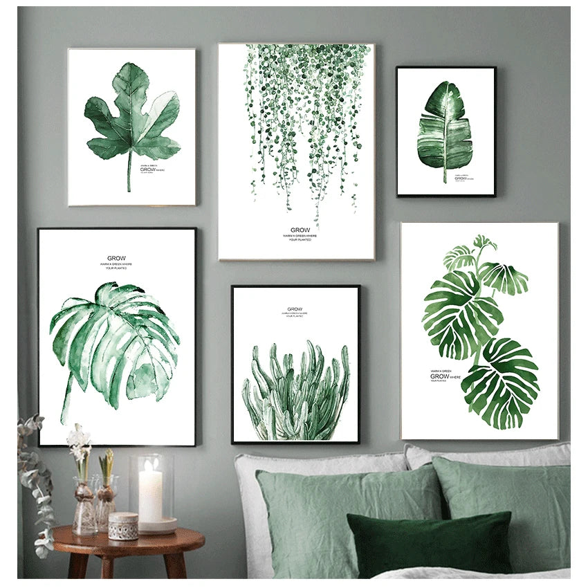 Tropical Green Leaves Watercolor Canvas Wall Art Print Canvas Wall Art Print Peaceful Pleasures Health and Wellness