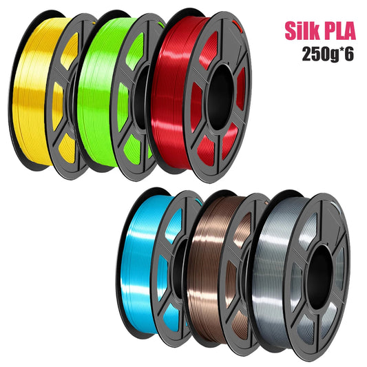 Silk PLA Filament 1.75mm | Metallic Shiny 3D Printer Filament 250g 3D Printer Filament Peaceful Pleasures Health and Wellness 6 Color set A