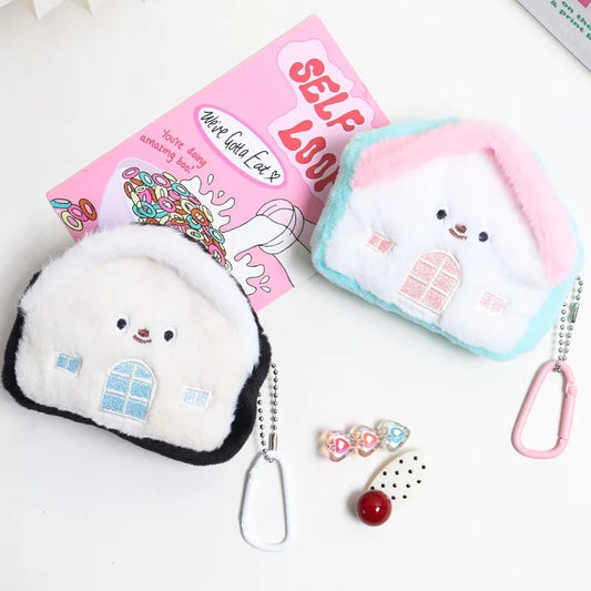1pc Creative Small House Zero Wallet Headphones Data Cable Storage Bag Portable Sanitary Cotton Bag Girls' Backpack Pendant Peaceful Pleasures Health and Wellness
