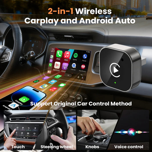 2-in-1 Wireless CarPlay & Android Auto Adapter | Plug & Play