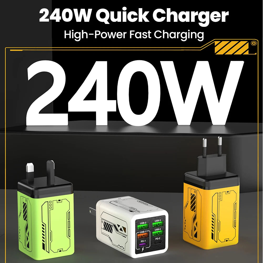 240W Multi Port Fast Charger 4U 2C PD3.0 USB3.0 Super Fast Charging Block with EU/UK/US Plug for iPhone Samsung Laptop Tablet Peaceful Pleasures Health and Wellness