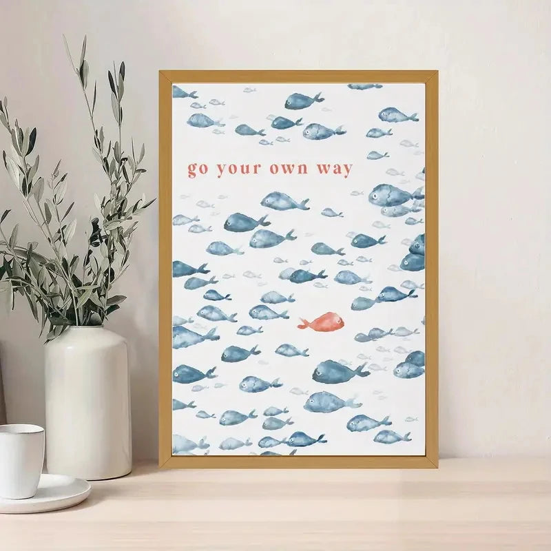 1pc "Go Your Own Way" Fish Pattern Canvas Poster Wall For Living Room Bedroom, Home Office Indoor/Outdoor Use Coastal Home Decor Peaceful Pleasures Health and Wellness