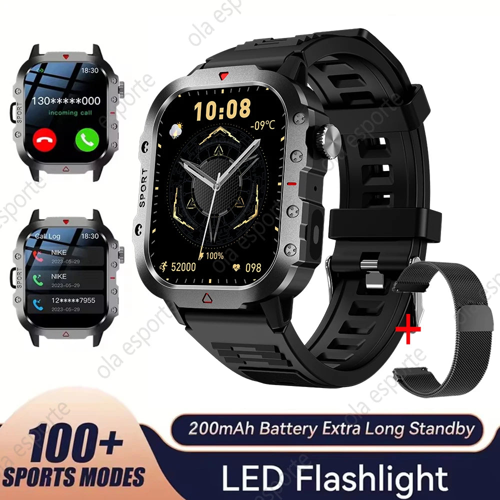 2026 New Military Men's Smart Watch Outdoor Sports Health Monitor with LED Flashlight Bluetooth Call Women's Smartwatch HW12 Peaceful Pleasures Health and Wellness Bk22Milan