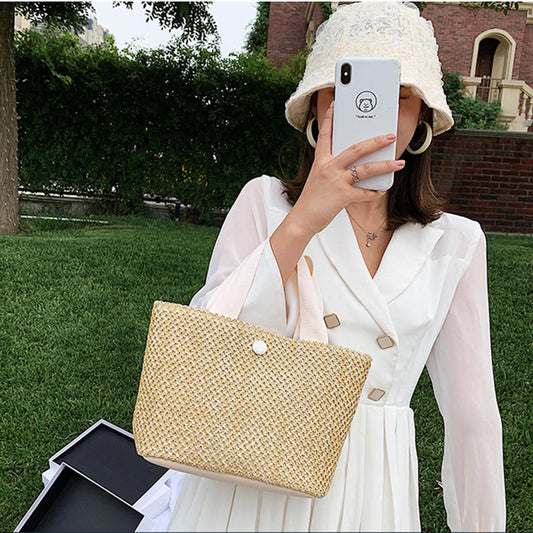Women Straw Woven Tote Bags Hand-woven Soft Large Straw Shoulder Bag for Vacation Party Bags Peaceful Pleasures Health and Wellness