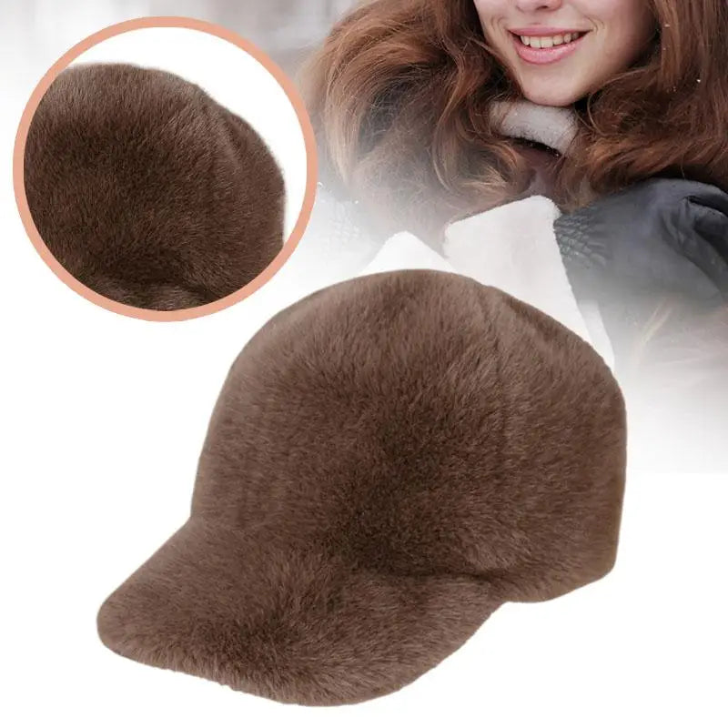 Women's Winter Plush Faux Fur Baseball Cap | Warm Duckbill Hat