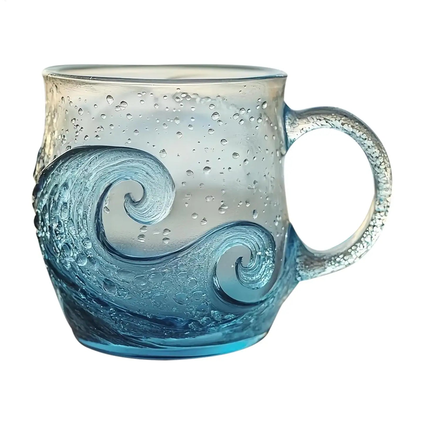 300ml Glass Mug Hand-blown Glass Sea Wave Design Water Bottle Ocean Waves Coffee Mugs With Handle Home Office Milk Tea Mug Peaceful Pleasures Health and Wellness