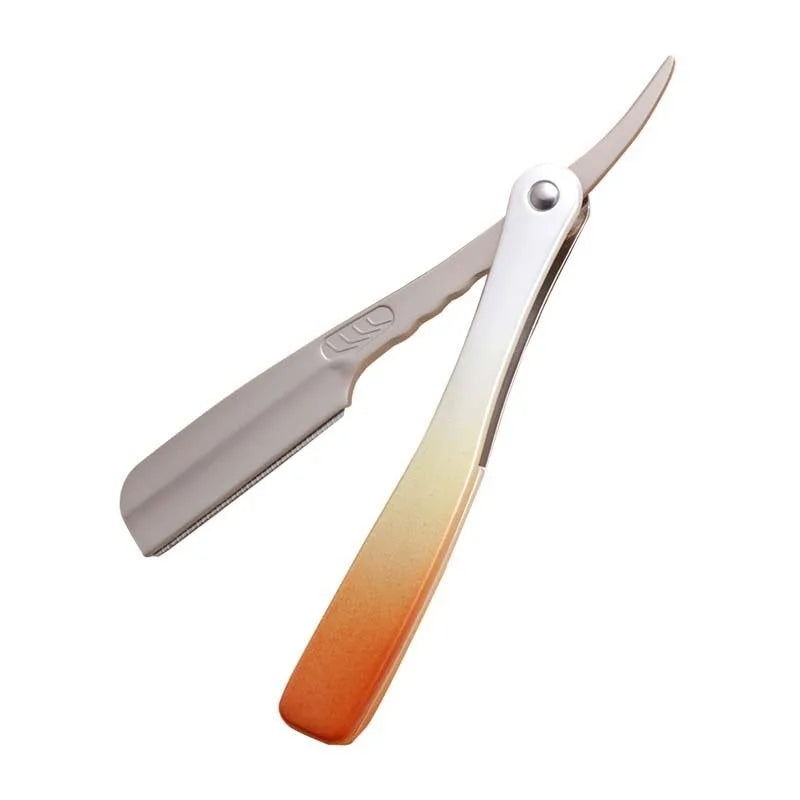 Manual Men Straight Edge Razor for Feather Safety Blade Zinc Alloy Hair Removal Shaver Folding Shaving Knife Gradient ABS Handle Peaceful Pleasures Health and Wellness