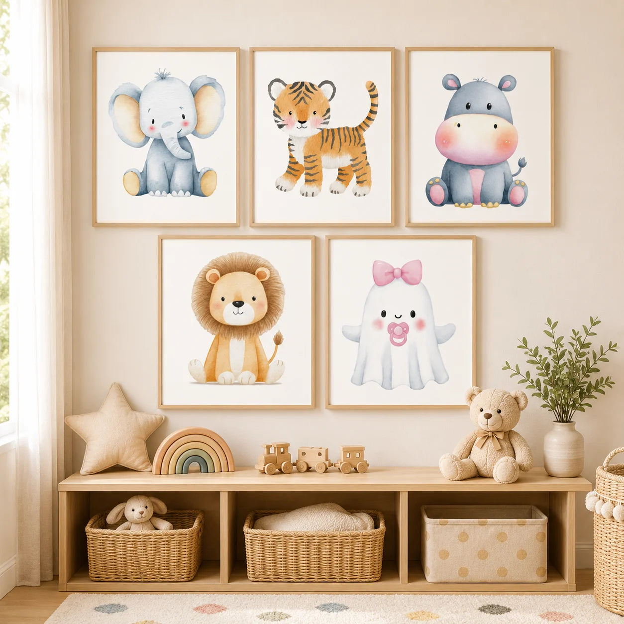 Nursery Animal Canvas Wall Art | Tiger Hippo Lion Kids Poster Canvas Wall Art Peaceful Pleasures Health and Wellness