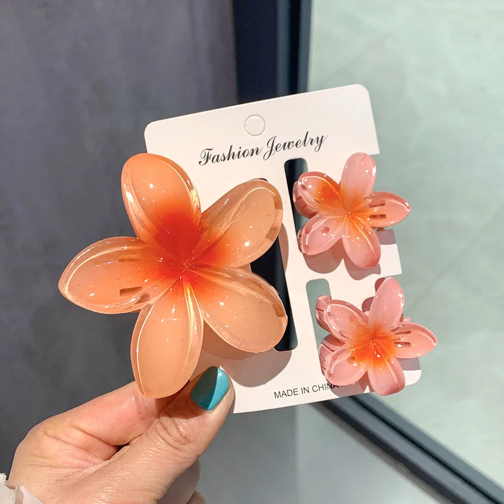 3-Pack Hawaiian Plumeria Flower Hair Claw Clips | Gradient Set
