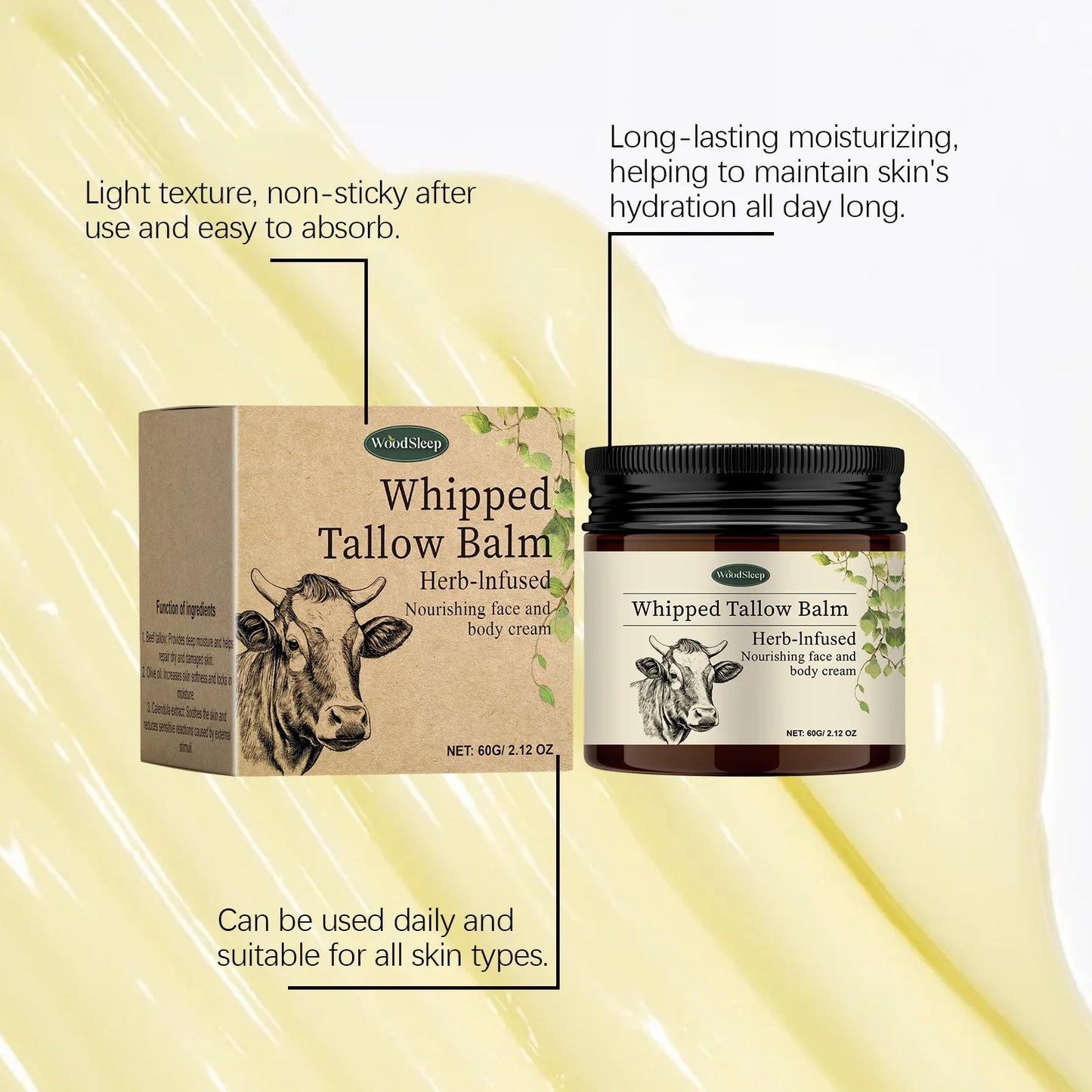 WOODSLEEP Whipped Tallow Balm – Moisturizing Face & Body Cream