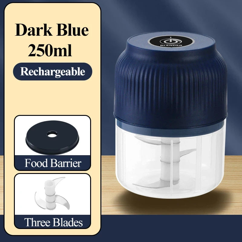 250ml Mini Wireless USB Rechargeable Electric Vegetable Chopper Garlic Crusher Food Chopper for Kitchen Gadgets for Garlic Peaceful Pleasures Health and Wellness Dark Blue