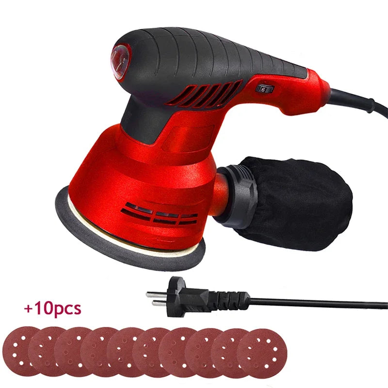 300W Electric Eccentric Sander 6 Gears Speed Adjustment 5 Inch 125mm Wood Sanding Processing Car Polishing Machine With Dust Box Peaceful Pleasures Health and Wellness Red EU Plug
