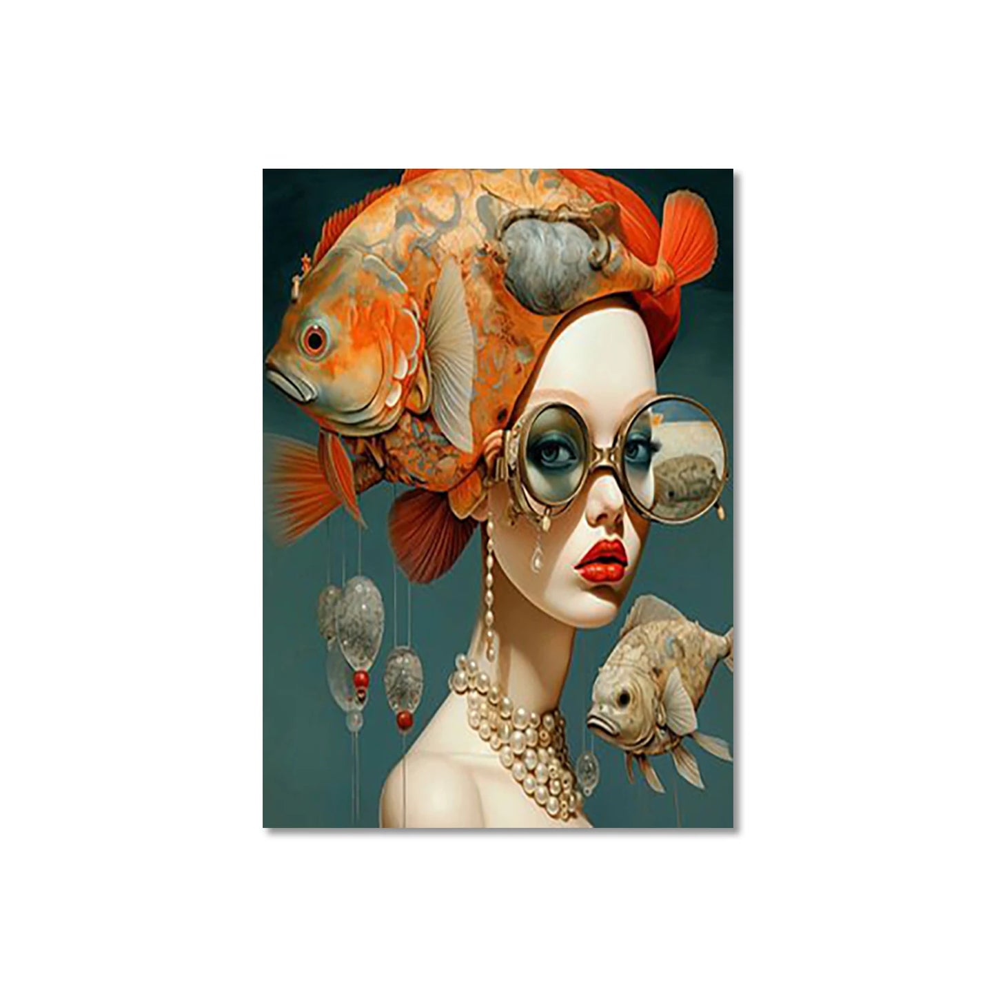 Cartoon Childlike Girl Wearing Glasses in Water Illustration Wall Art Canvas Painting Poster for Living Room Home Decor Trends Peaceful Pleasures Health and Wellness QP10897-4 70x100cm No Frame