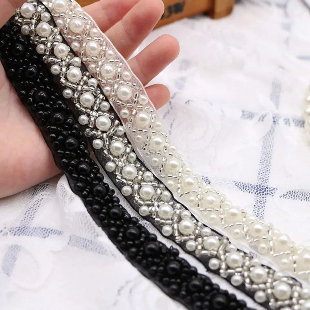 Beaded Pearl Lace Trim Ribbon for Bridal Wedding Dress Sewing