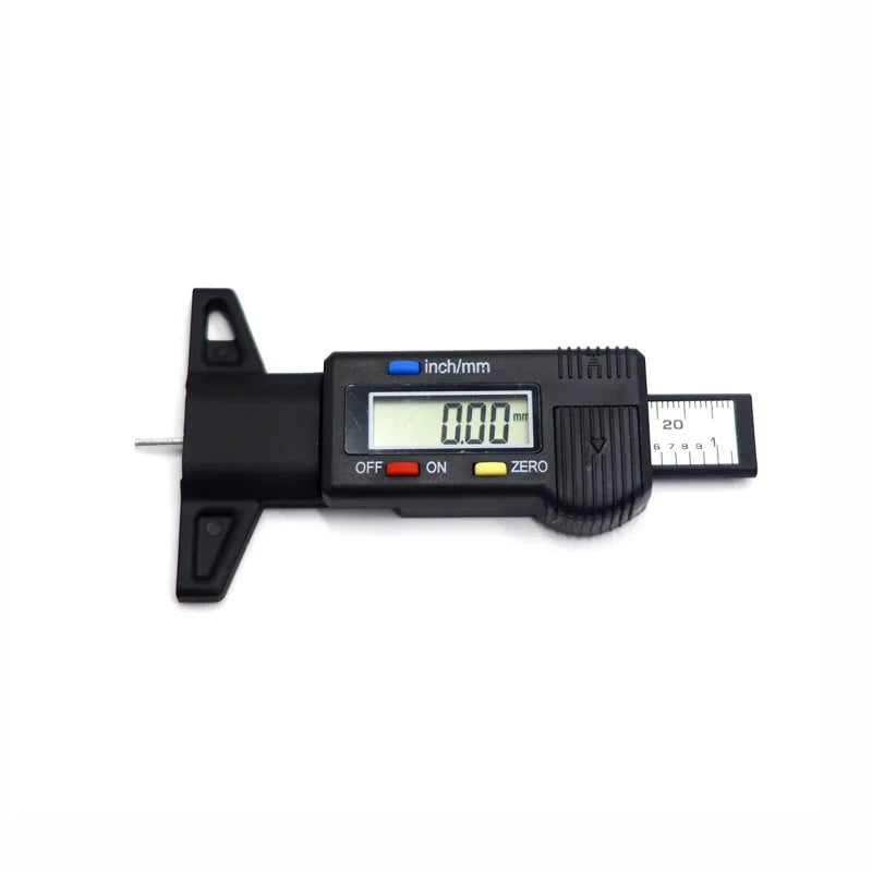 The Electronic Measuring Ruler Indicates That The Precise Range of The Tire Tread Depth Gauge Is 0 - 25 Millimeters Peaceful Pleasures Health and Wellness Black
