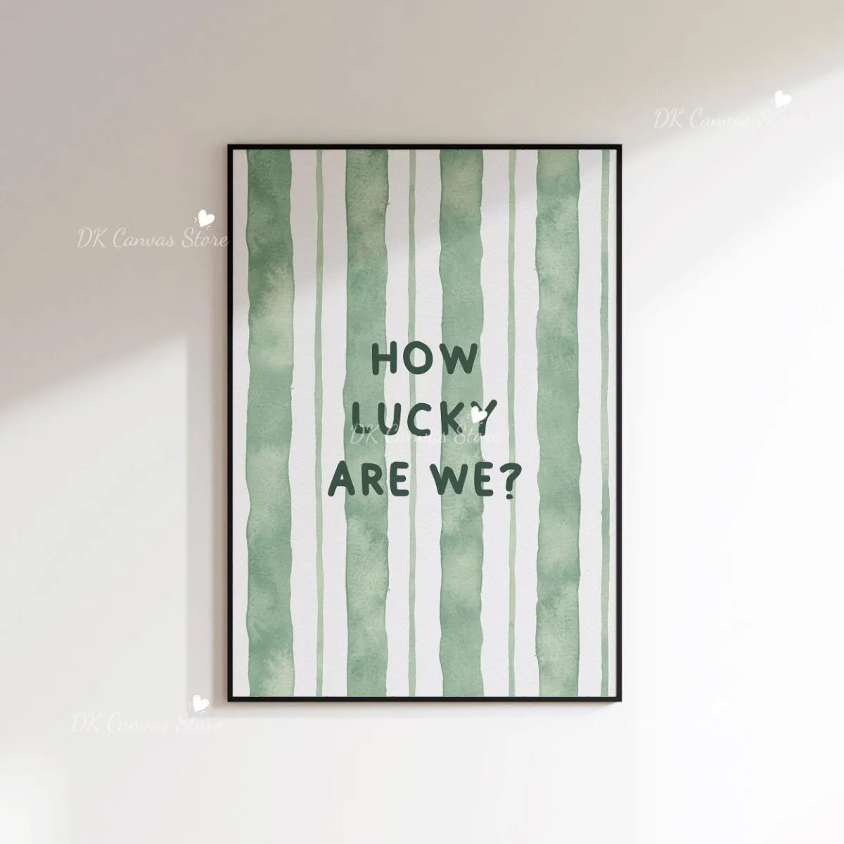 "How Lucky Are We" Quote Canvas Print Poster Modern Heart Stripe Art Prints Bedroom Living Room Wall Art Home Decor Poster Peaceful Pleasures Health and Wellness I 55x75cm