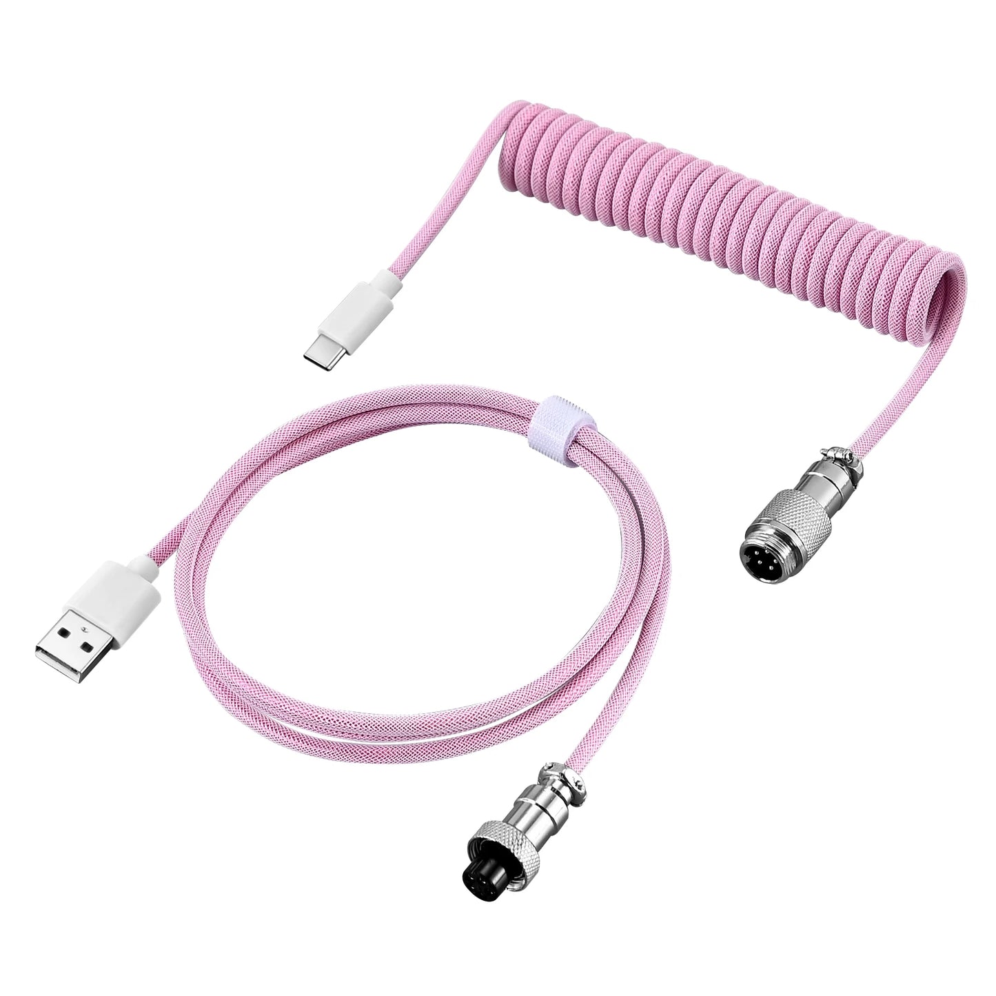 Coiled USB-C Gaming Keyboard Cable | Aviator Connector Braided Peaceful Pleasures Health and Wellness Pink