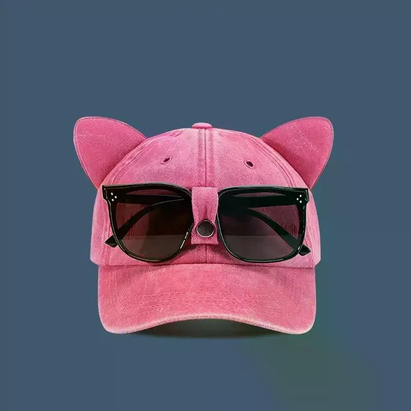 Embroidered Cat Ear Baseball Cap – UV Protection Sunhat