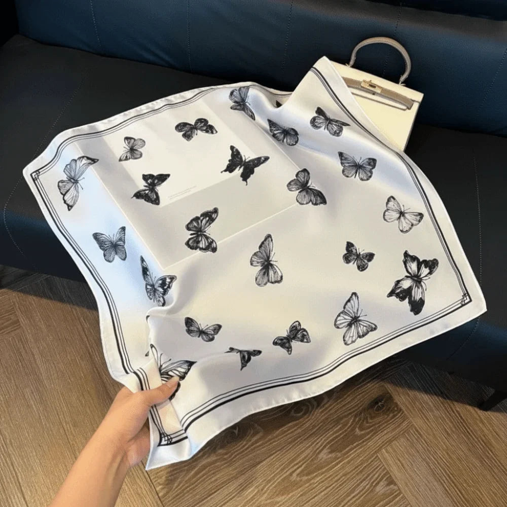Women's Butterfly Print Square Silk Scarf & Bandana – 70cm