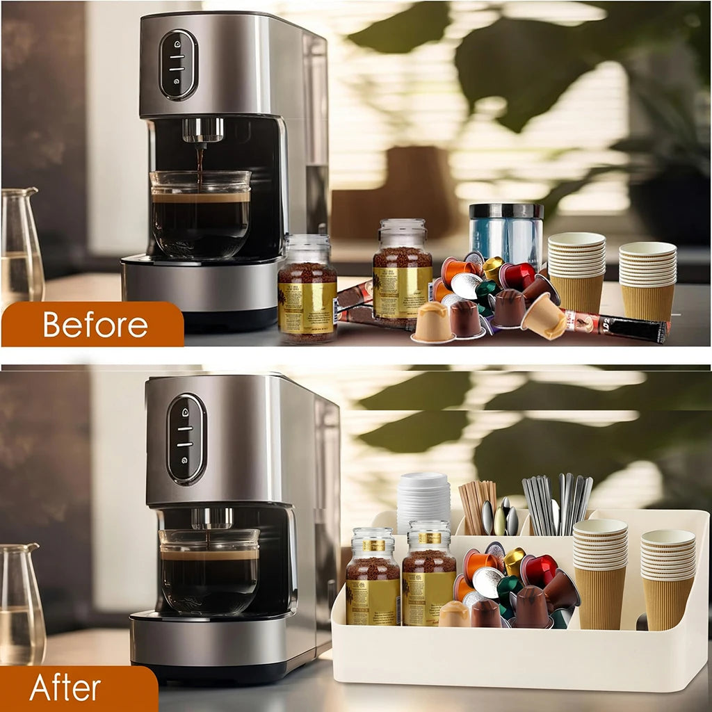 Countertop Coffee Bar Organizer with Adjustable Dividers – Holds K-Cup Pods, Syrup Bottles & More