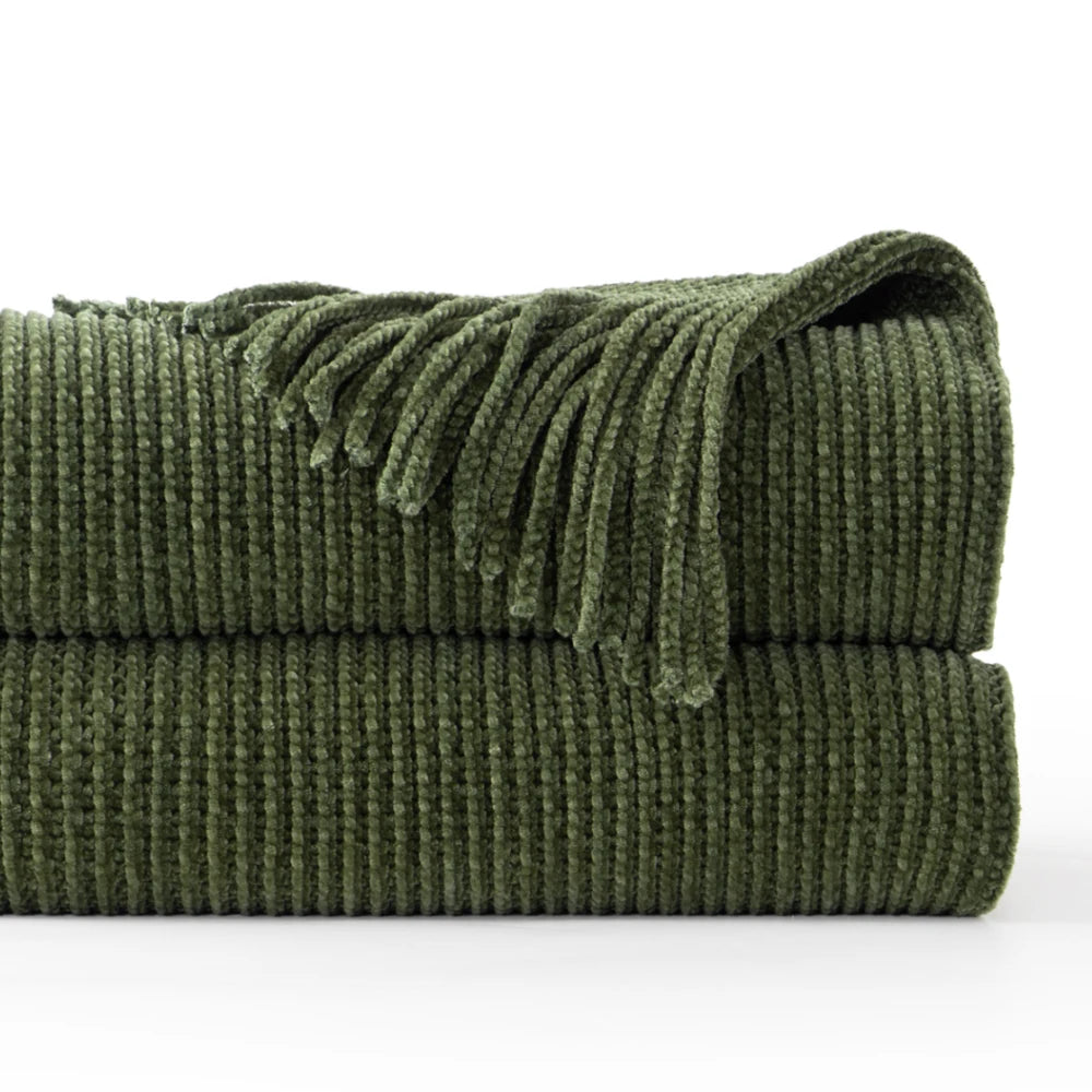 Battilo Chenille Knit Blankets with Tassels Green Plaid Throw Blanket for Bed Couch Decorative Sofa Blanket Bedroom Spring Decor Peaceful Pleasures Health and Wellness Olive Green 152x203CM