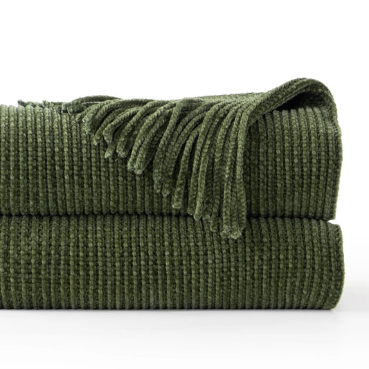 Battilo Chenille Knit Blankets with Tassels Green Plaid Throw Blanket for Bed Couch Decorative Sofa Blanket Bedroom Spring Decor Peaceful Pleasures Health and Wellness Olive Green 152x203CM