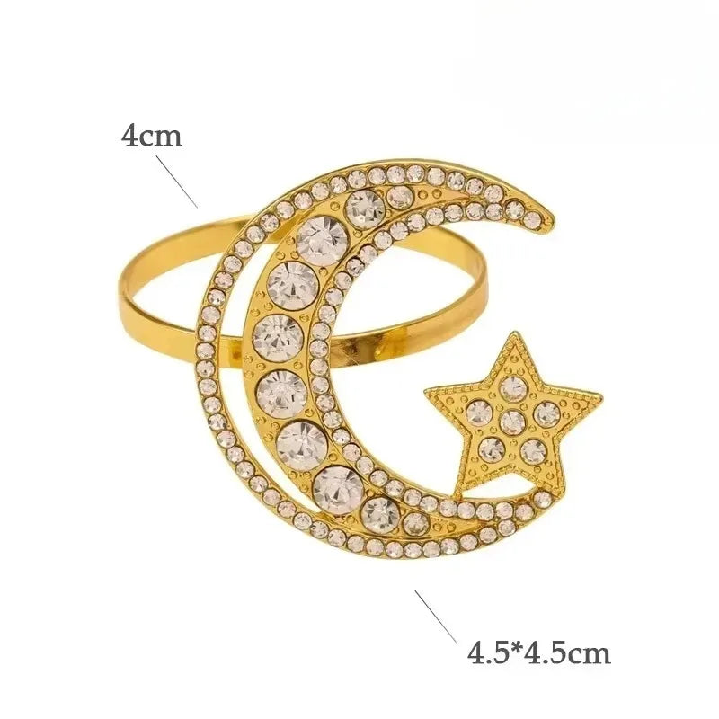 Gold Star Moon Napkin Rings Set | Ramadan Eid Holiday Tableware