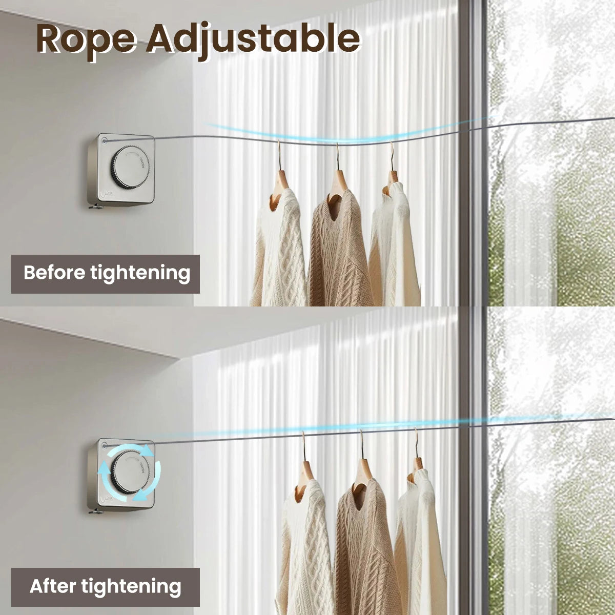 1 Pcs Indoor Retractable Clothesline Non Sagging Outdoor Clothesline Wall Mounted Stainless Steel Rope 15.1 Feet Gray Peaceful Pleasures Health and Wellness