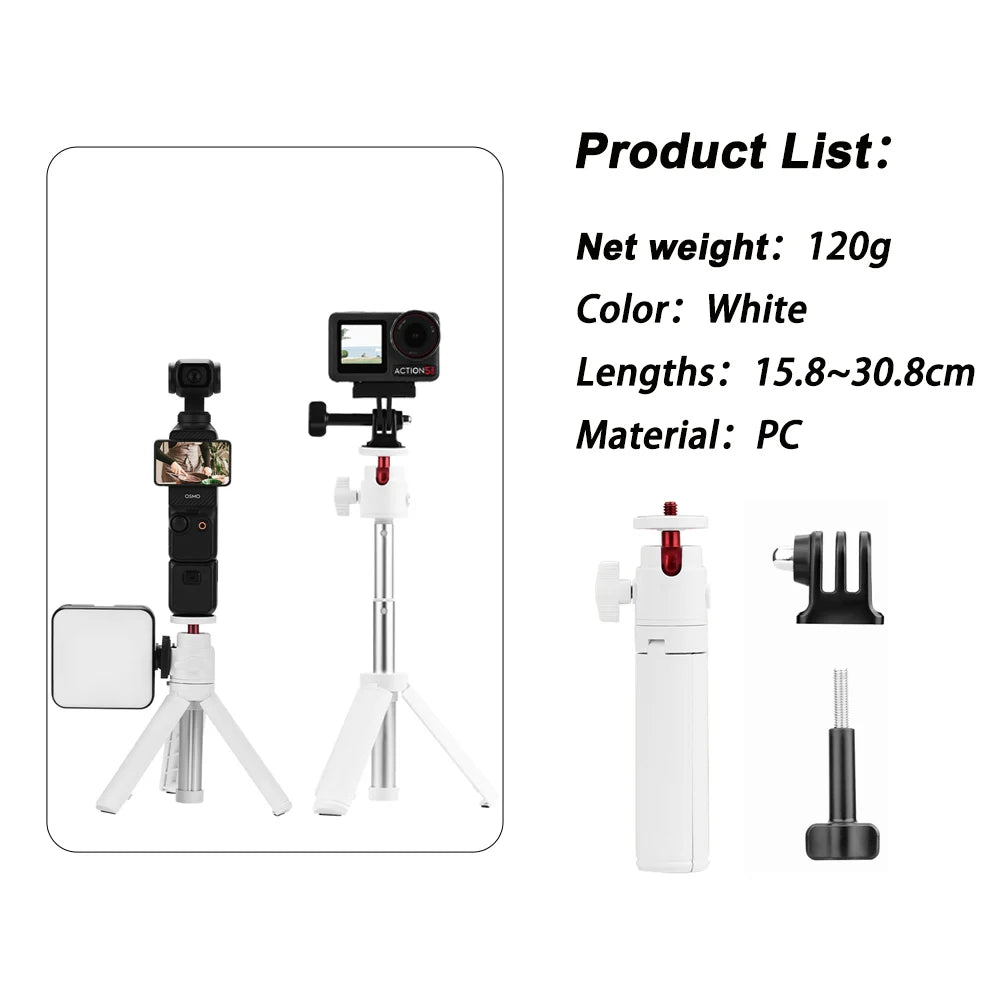 Selfie Stick Tripod For DJI Action 5 Pro 4/Osmo 360/Pocket 3/4/Insta360 Ace Pro 2,Camera Live Streaming Photography Accessories Peaceful Pleasures Health and Wellness Tripod A White