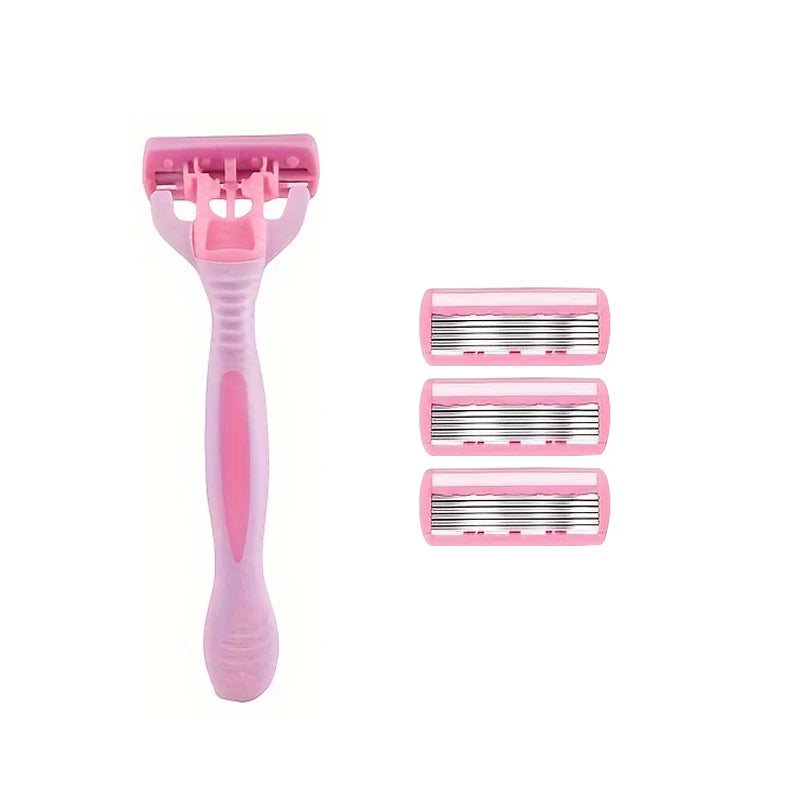 6-Blade Manual Safety Razor | Stainless Steel & Silicone Grip